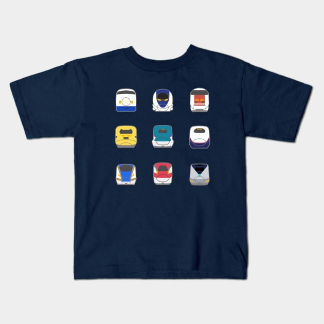 Adventurous Bullet Trains Collection Kids T-Shirt by MOCOPOCO